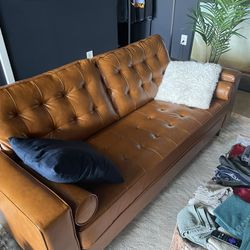 Brown Faux Leather Couch 