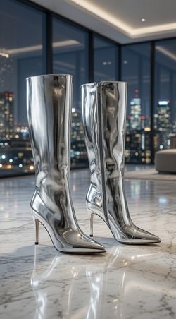ARQA Mirror Metallic Silver Boots Size 7.5