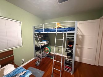 Twin Metal Loft Bed Frame with Shelves – Storage Loft Bed