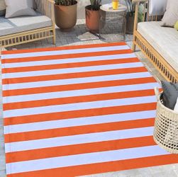 Bottalive Fall Decor Orange Striped Rug, 4' x 6' Cotton Reversible Foldable Wash