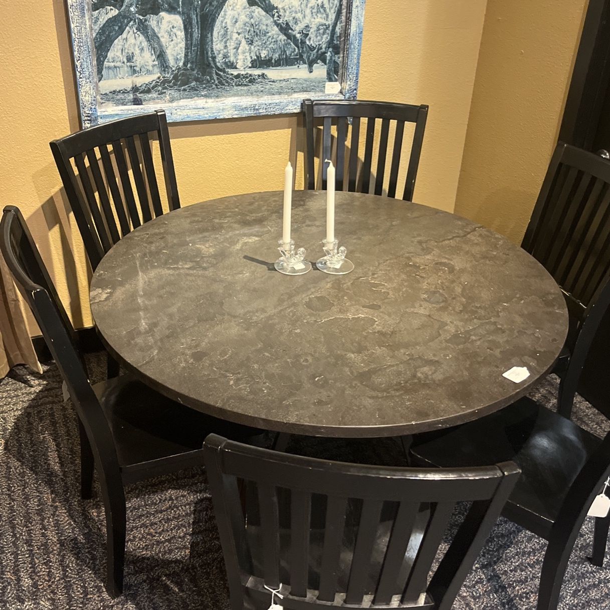 Basset Gray Stone Marble Dining Table 55"