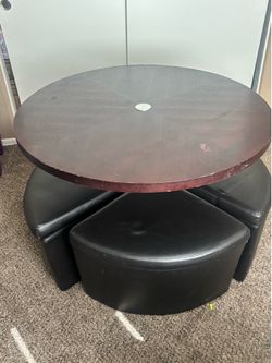 Adjustable Spinning Black Table w metal Standard and 4 storage seats