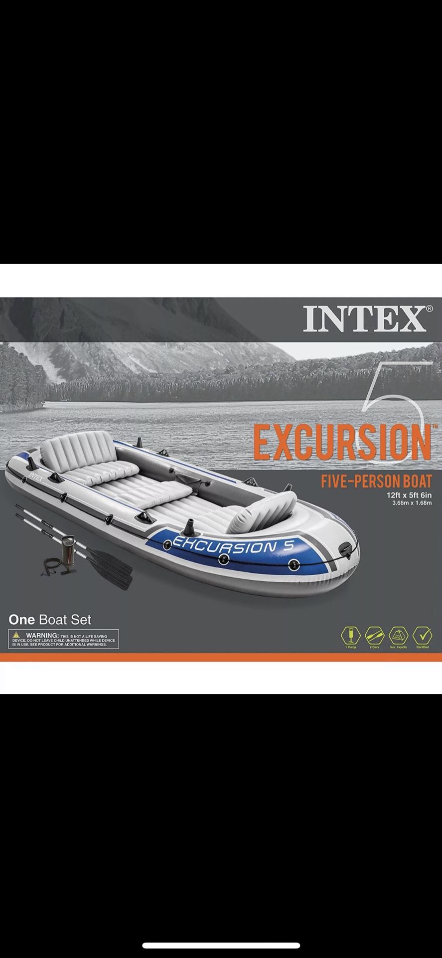 5-Person Inflatable Boat Set Intex Excursion 5 w/Aluminum Oars Pump