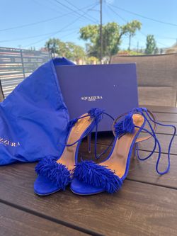 Aquazzura Wild Thing 105 Suede Tassel Sandals – Aquazzura Blue – EU 38.5