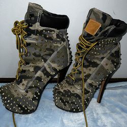 Camo- Timberland heeled boots with Spikes