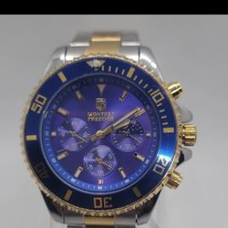 Montres Prestige 42mm Chronograph Blue Dial Two-Tone Stainless Steel Men's Watch