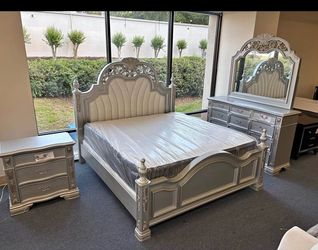 Bedroom Set Platinium Silver New 4 pcs