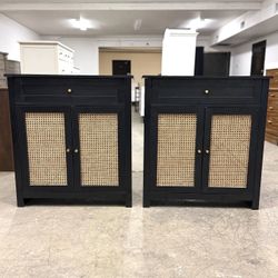 Price for Both -2 Black Rattan Nightstands / Side Tables  / Buffet / Sideboard