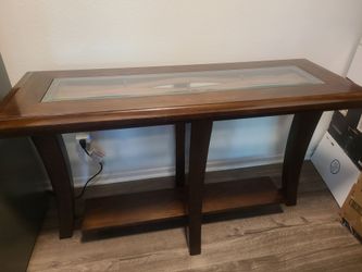 Wooden Console Side Table with Glass Insert