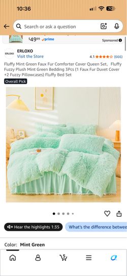 ERLOXO Mint Green Faux Fur Comforter Cover Queen Set