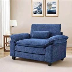 Modern Large Navy Chenille Fabric Armchair Set of 1 Accent Chair with 3-Layer Seat Cushion, Dark Blu