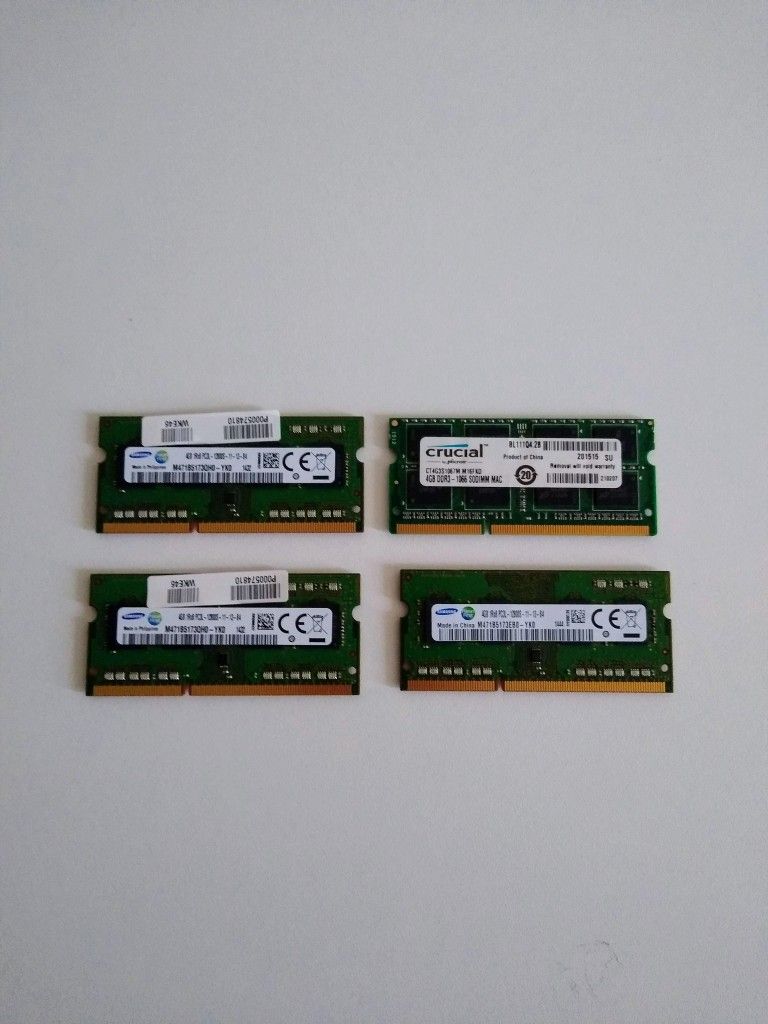 For laptops 4 modules DDR 3 memory  4 giga each module!
Only 15 dollars each or all for 50 dollars.
Incredible deal!!
