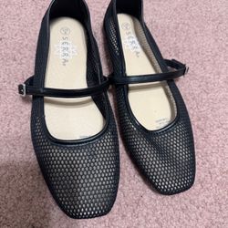 New 8 black mesh flat ballet shoes Mary Jane’s goth 