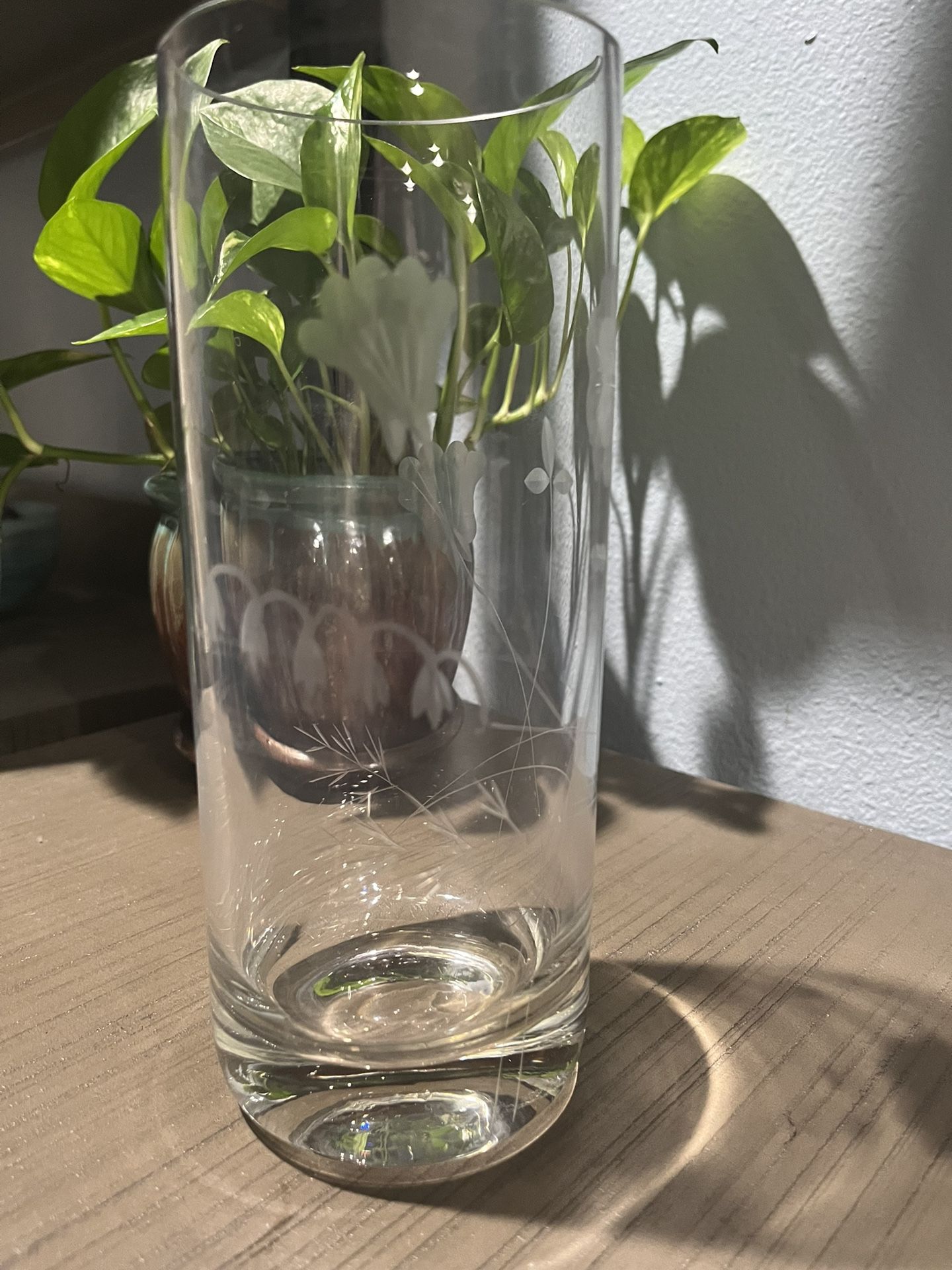Vase Etched Clear Glass Visit   Column Container Flower Designs