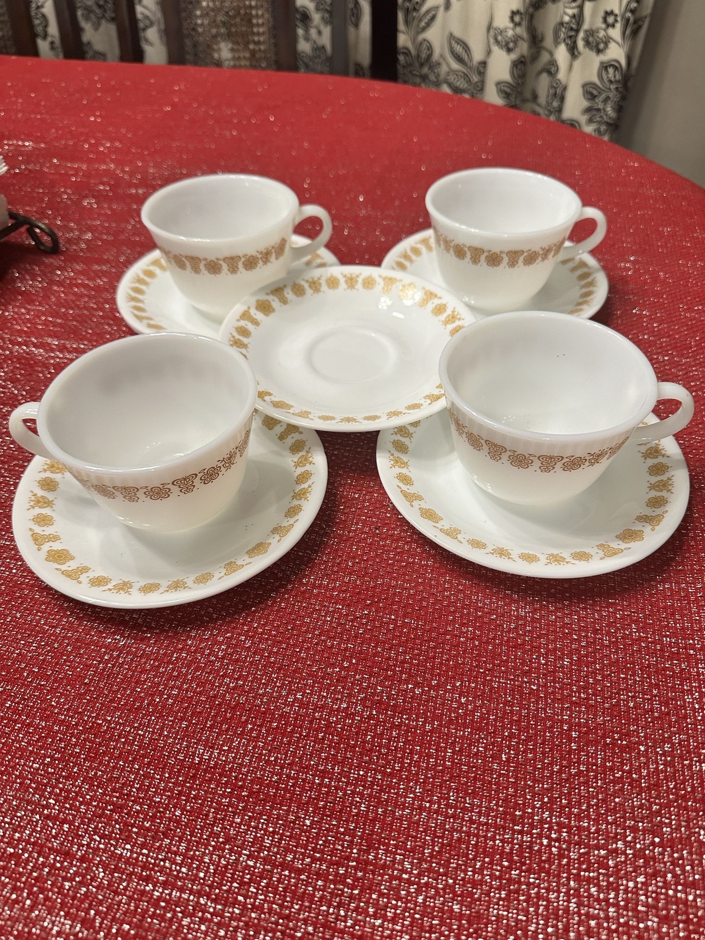 Vintage Corning Corelle Butterfly Gold Tea Cups and Saucers