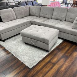 New Light Gray Sectional Chenille Couch Include Beautiful Big Ottoman 