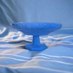 Vintage Antique Jeannette Glass 1920's Delphite Blue Pedestal Bowl Plate Dish