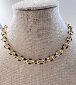 18K Gold Plated with Black Accents Chain Necklace 