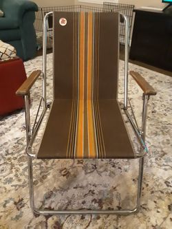 Vintage zip Dee folding chair Brown Airstream lawn RV Beach mid century