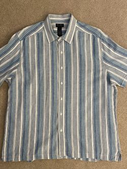 Men's Axcess Short-Sleeve Camp Shirt with Blue Stripes (Size XL) 