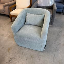 360-Degree Swivel Upholstered Armchair with Accent Pillow, Light Green