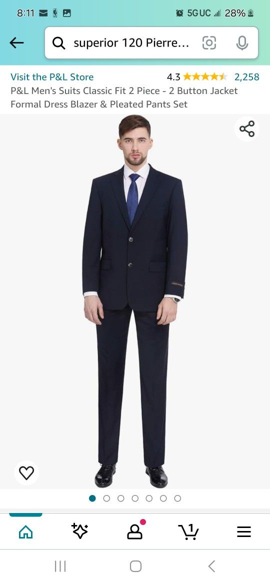 Men's Suits Classic Fit 2 Piece - 2 Button Jacket Formal Dress Blazer & Pleated Pants Set


