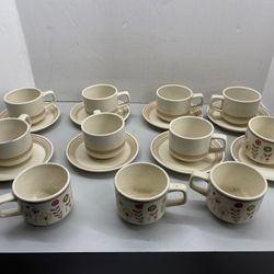 Coffee Cup Set, B71, Temper-ware Lenox Sprite Brushwork Beige Plates