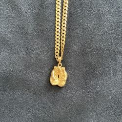 14k Gold Necklace and Boxing Gloves Pendant 