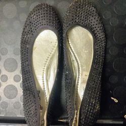 Black sparkle womens flat party shoes