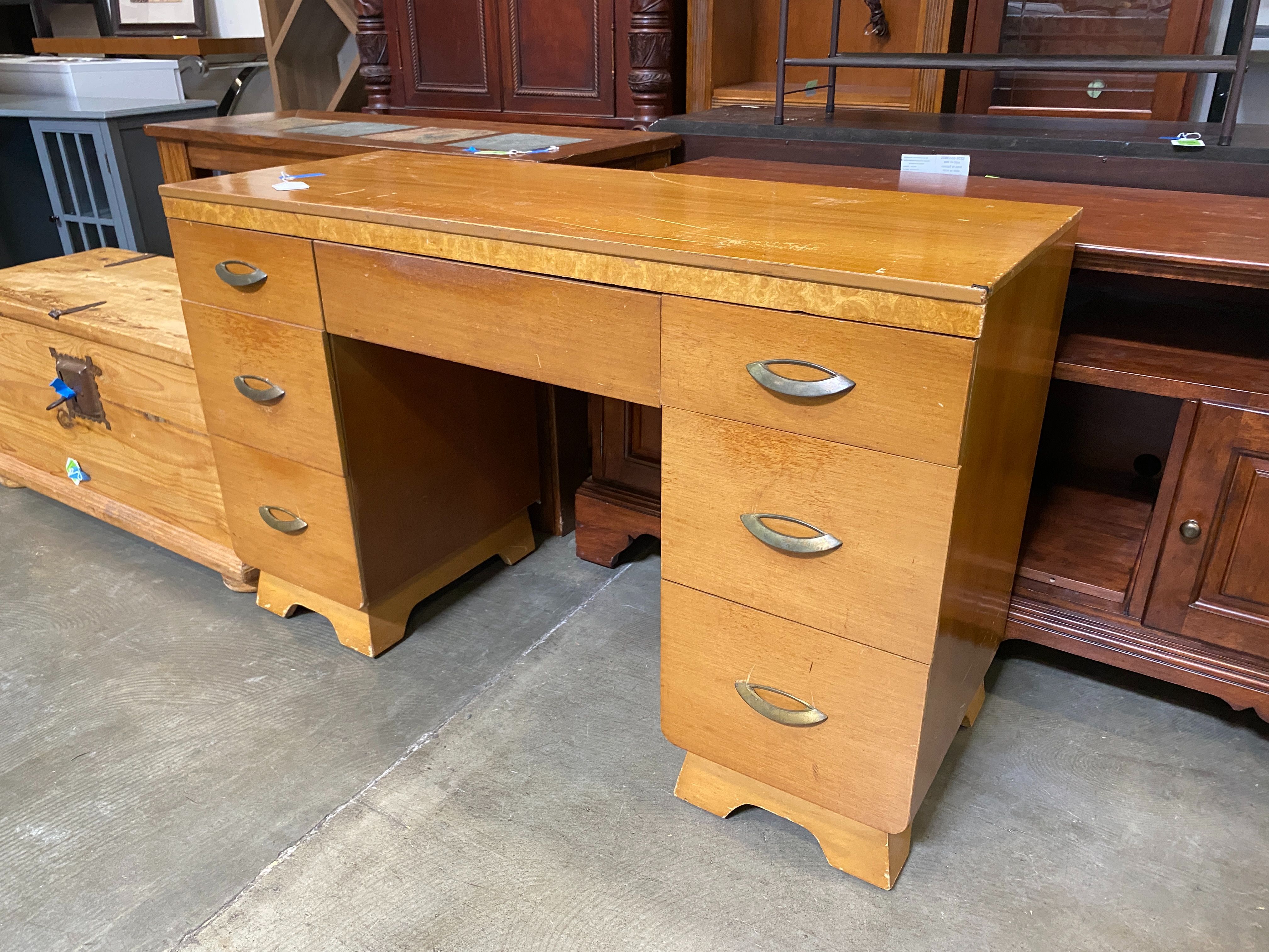 Vintage Pine Look Crescent Handled Desk