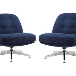 Set of 2, Swivel Cross Legged Chair no Wheels, Swivel Accent Chairs, Corduroy Fabric Armless Wide Lazy Upholstered Sofa for Home, Living Room, Bedroom