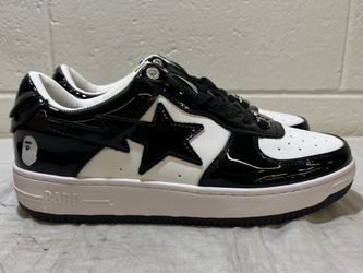 BAPE STA Low Top Sneakers  Black/White Patent Leather  Brand New in box