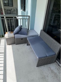 Gray Outdoor Wicker Patio Furniture Set with Storage