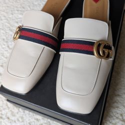 Gucci Leather Mules, Size 40.5, White 