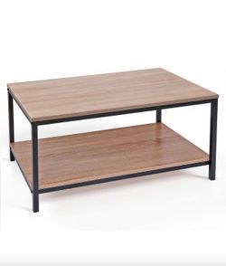 SUPER DEAL 2-Tier Industrial Coffee Table with Storage Shelf for Small Apartment Living Room, Rectangle Wood and Stable Metal TV Stand Side End Table,
