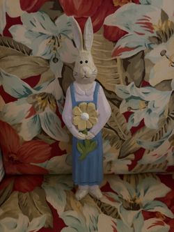 Pier 1  Skinny Easter Bunny Gardening Rabbit Figurines 13" Spring Decor