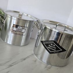 2 new aluminum professional grade stock pots with lids 20 qt & 12 qt by leyse