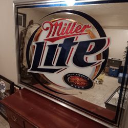 Large Miller Lite Etched Beer Mirror 