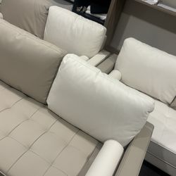 Beige-white Cream Leather Couch