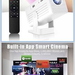 Mini Projector with WiFi and Bluetooth, 1080P Supported Smart Projector with Built in Apps, Outdoor Movie Projector 150" Display, Auto Keystone，Short 