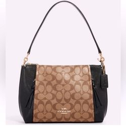 COACH "Marlon" 🖤BLACK LEATHER & SIGNATURE COATED CANVAS SMALL SHOULDER BAG 🌟 EUC 🌟