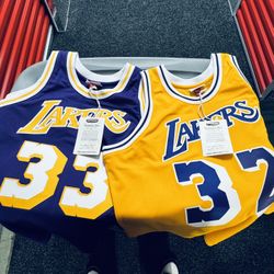 Authentic Magic And Kareem Lakers Jerseys 