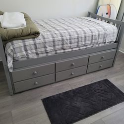 Twin Size Bed Frame w Trundle Bed + Drawers 