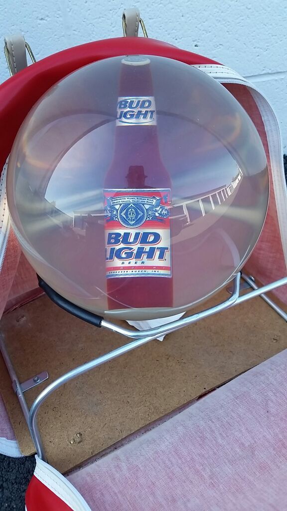 Clear Bud Light bowling ball with real bottle inside