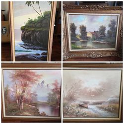 Vintage Original Oil Paintings Lot of 4 - Framed Landscapes - Signed