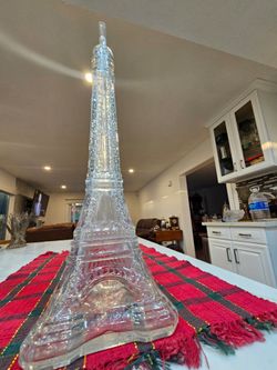 Large Clear Glass Eiffel Tower Bottle 16 Inch Oil Vinegar Pourer Paris Decor