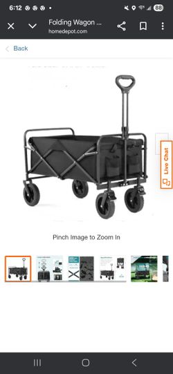Folding Wagon Cart with Wheels, Foldable Grocery Cart, Large, Serving Cart