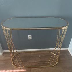 Gold Metal Console Table With A Mirrored Top