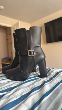 Black Heeled Ankle Boots with Buckle