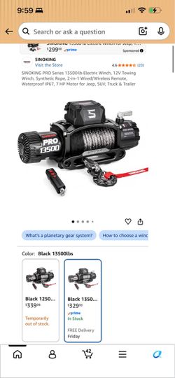 SINOKING PRO Series 13500 lb Electric Winch, 12V Towing Winch, Synthetic Rope, 2-in-1 Wired/Wireless Remote, Waterproof IP67, 7 HP Motor for Jeep, SUV